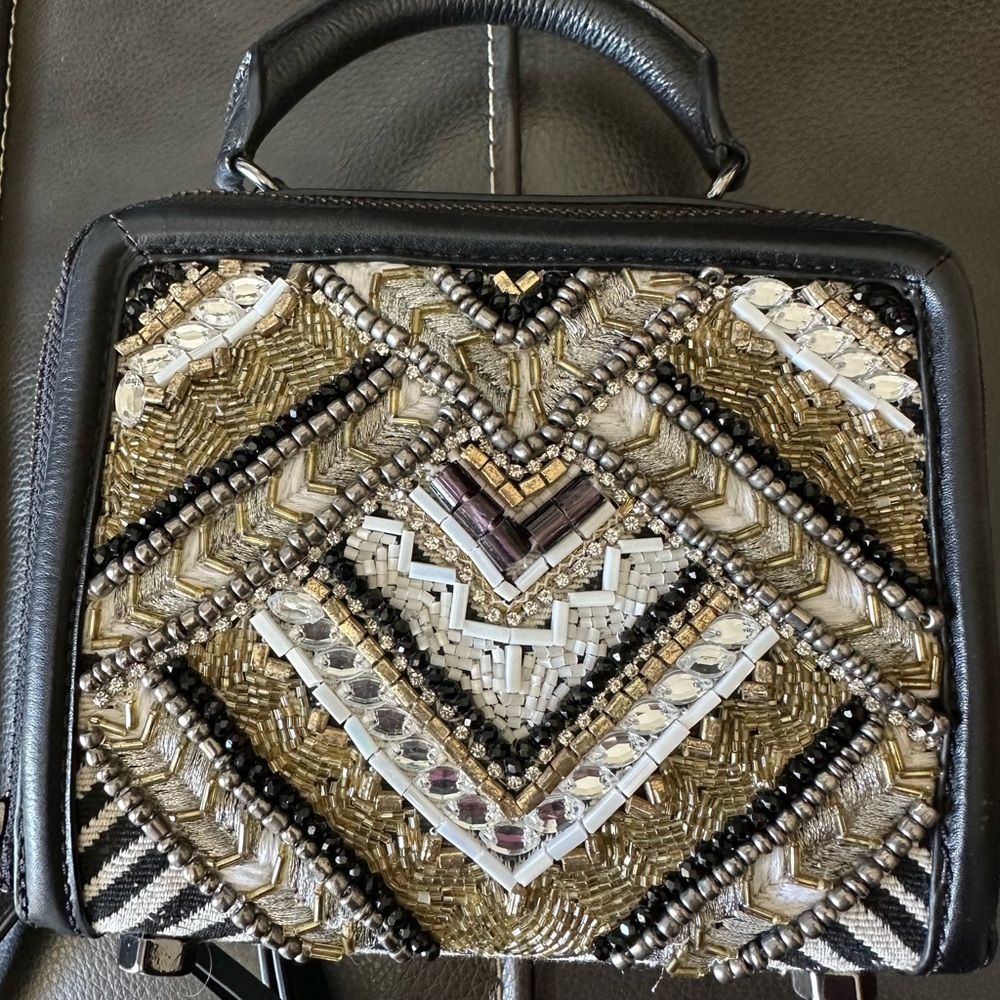 Rebecca Minkoff embellished black/ white stripe crossbody